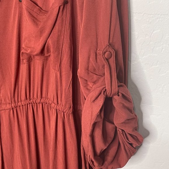 *SOLD* Torrid Challis Drawstring Shirt Dress Brick Red with Pockets 3 3X 22/24 - Picture 6 of 7